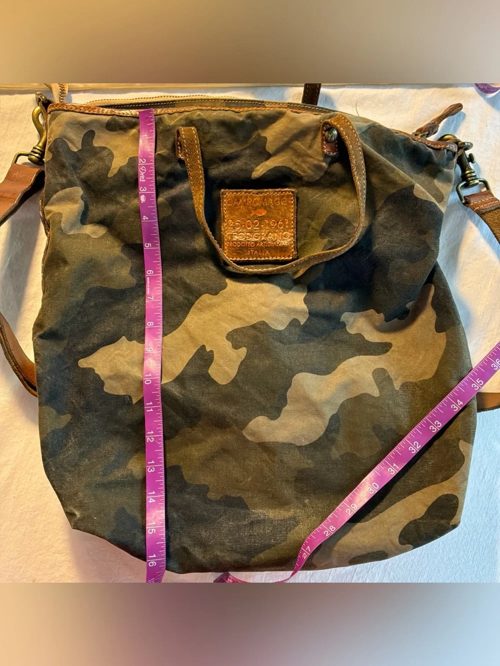 CAMPOMAGGI Teodorano Canvas Camoflage Shoulder Bag Purse ITALIA